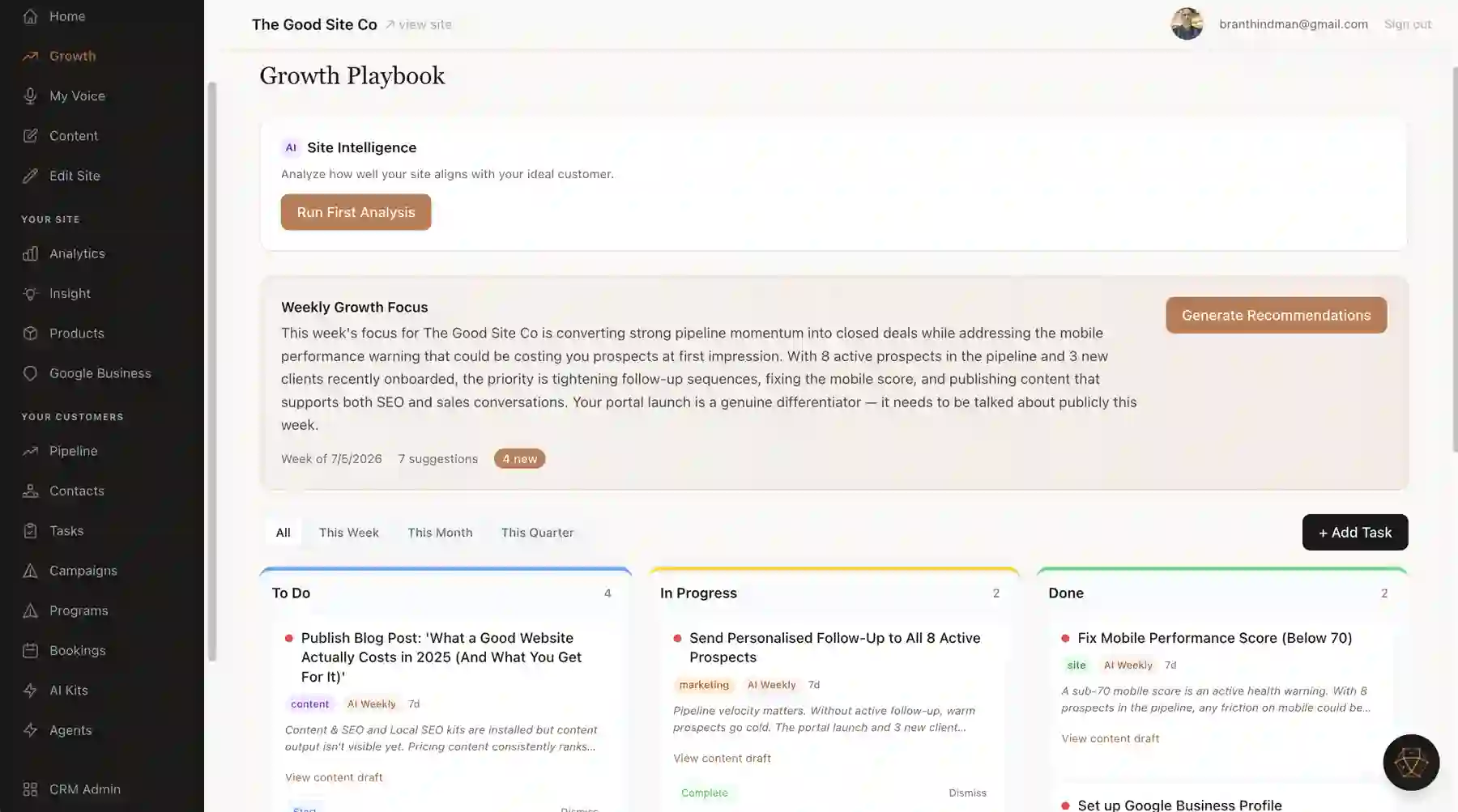 The Good Site, a living website that grows with the business